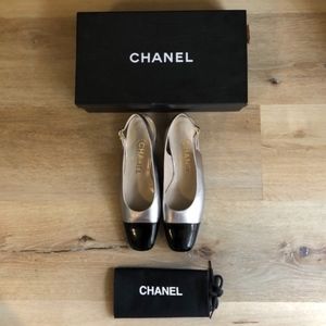 Vintage Chanel Two Tone Cap Toe Slingback Heels